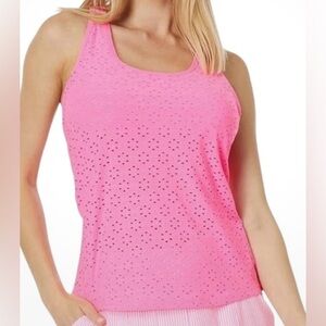 Lilly Pulitzer Luxletic Neon Pink Eyelet Tank Top with built in shelf bra